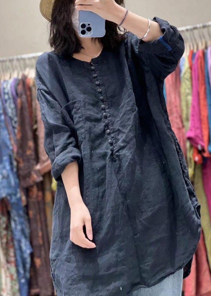 Orange Button Pockets Cotton Top Spring