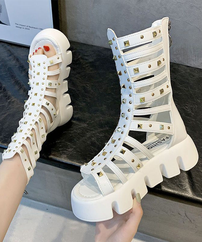 Stylish Black Rivet Hollow Out Sandals Platform Boots