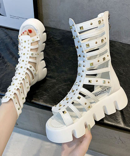 Stylish Black Rivet Hollow Out Sandals Platform Boots