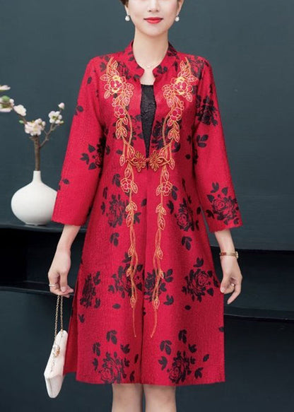 Unique Red Side Open Patchwork Thin Silk Coat Fall