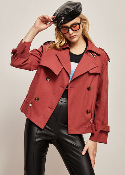 Khaki Peter Pan Collar Double Breast Cotton Short Coat Fall