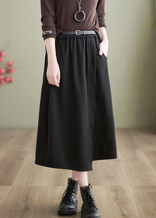 Black High Waist Patchwork Woolen a Line Skirts Asymmetrical