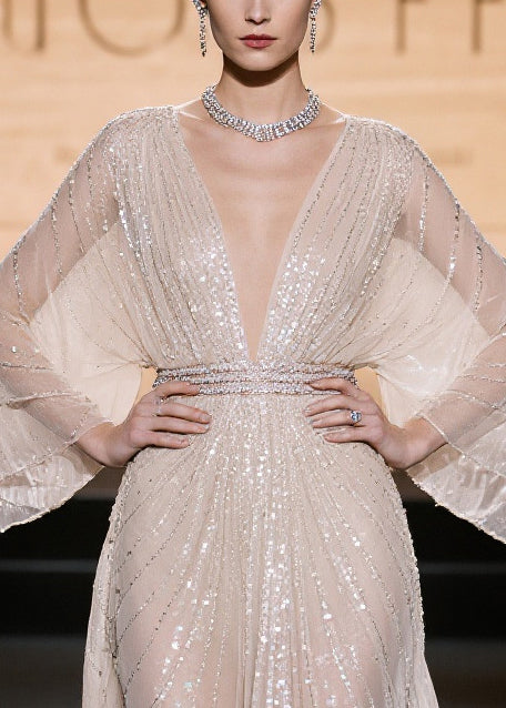 Champagne Sequins Hollow Out Tulle Party Dress Summer