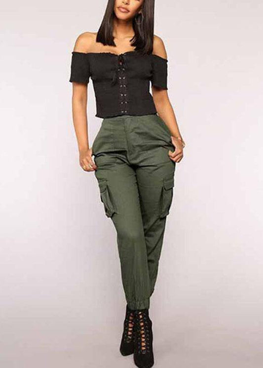 Color High Elastic Waist Harem Pants
