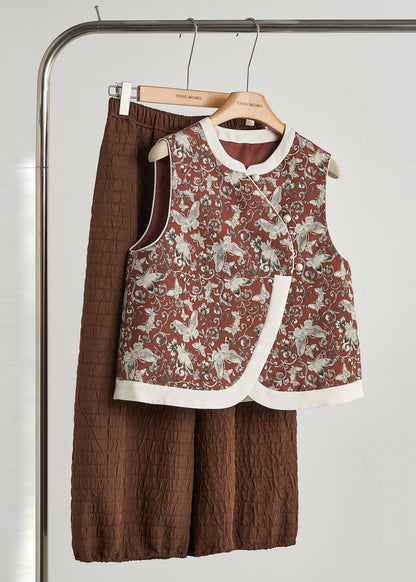 Brick Red Butterfly Jacquard Cotton Vests Fall