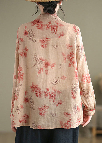 Stand Collar Print Button Shirt Fall