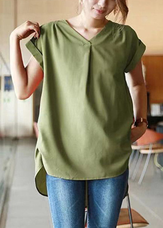 Caramel V Neck Chiffon T Shirt Short Sleeve
