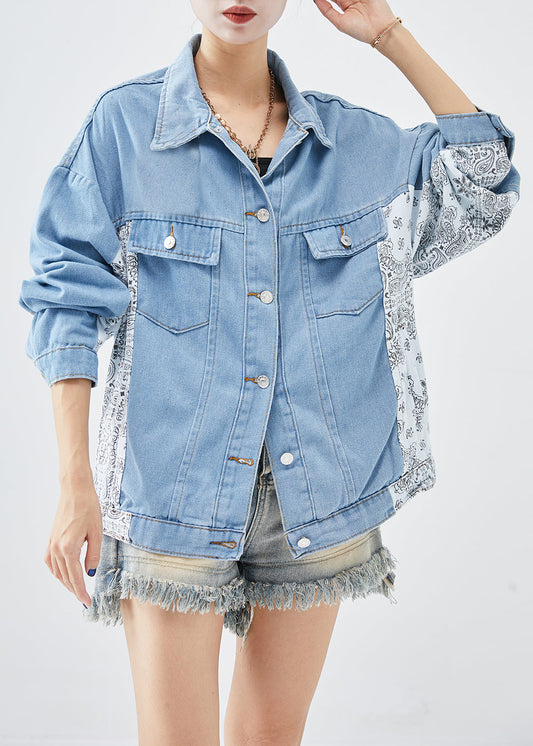 Boutique Blue Oversized Patchwork Cotton Coats Fall