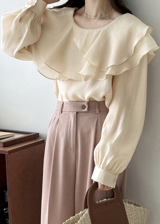 Art Beige Original Design Layered Cotton Blouses Fall