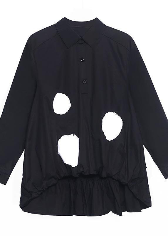 Organic Black Dot Cinched Low High Design Cotton Shirt Tops
