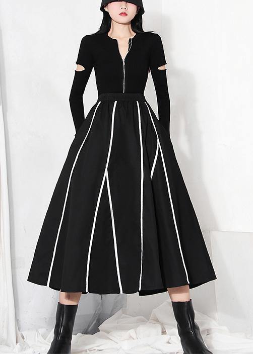 Natural Black Pockets High Waista Line Skirt Summer