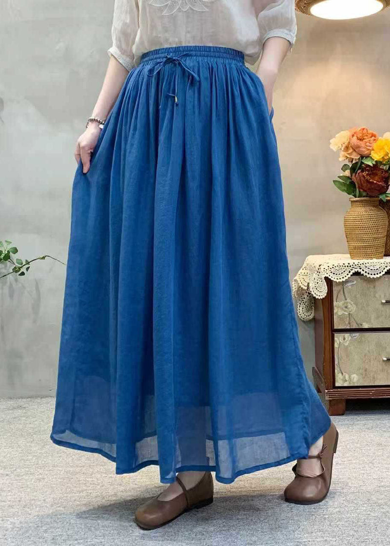 Khaki Wrinkled Elastic Waist Linen Skirts Summer