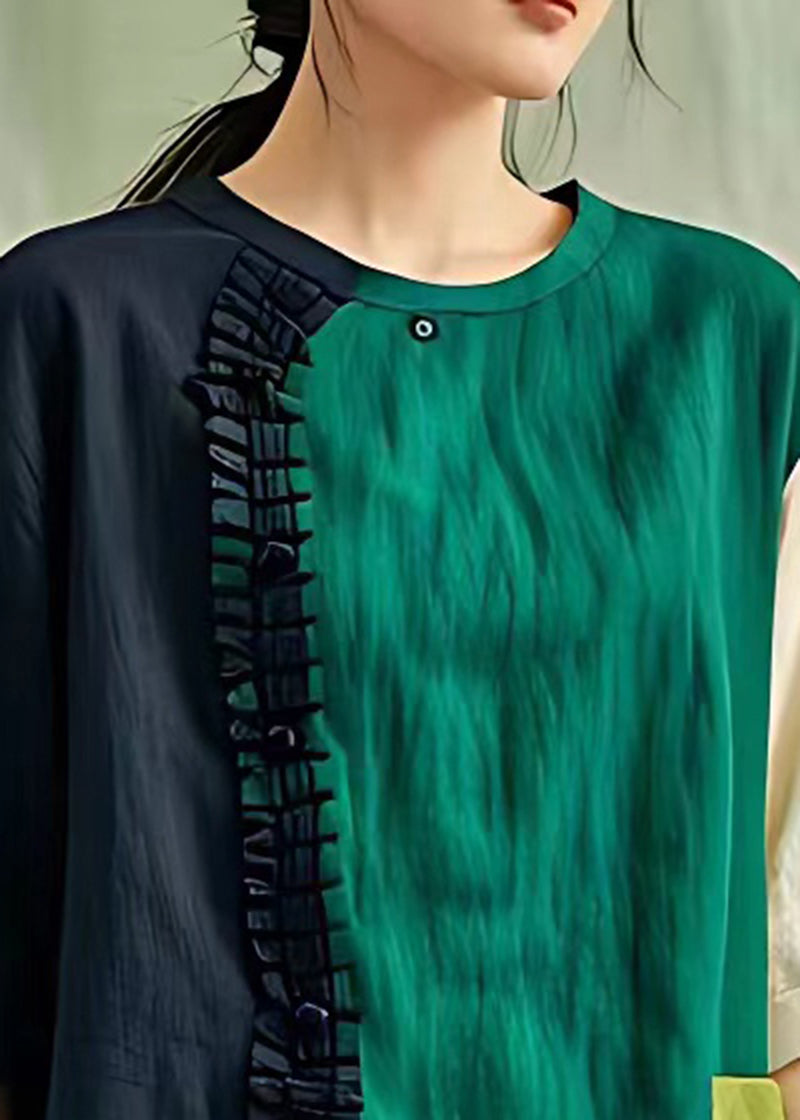 Colorblock Cotton Blend Shirt Top Asymmetrical Design Summer