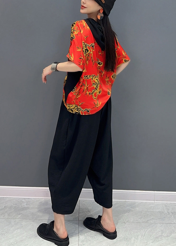 Orange Hooded Cotton Two Piece Set Clothing Summer