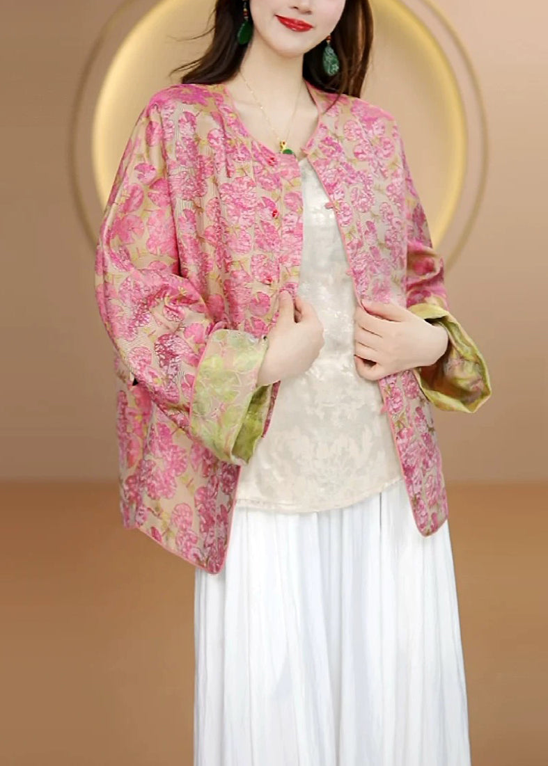 Chinese Style Wear on Both Sides Print Silk Coat Fall