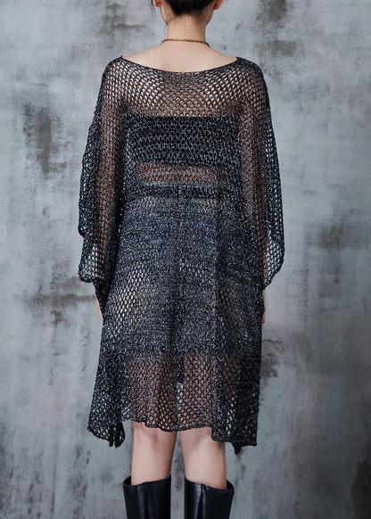 Grey Oversized Hollow Out Tulle Long Smock Fall