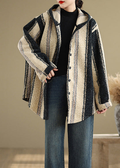 Striped Woolen Hoodie Coat Spring