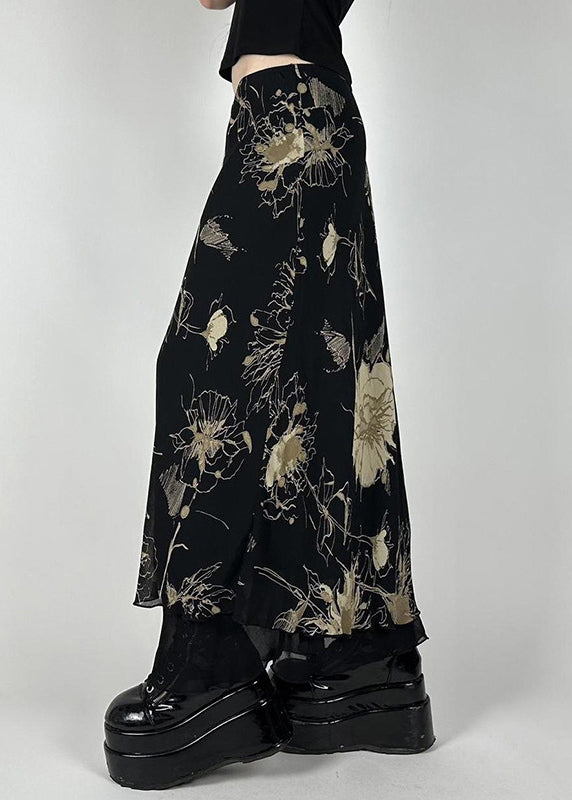 Black Print High Waist Tulle Skirt Summer