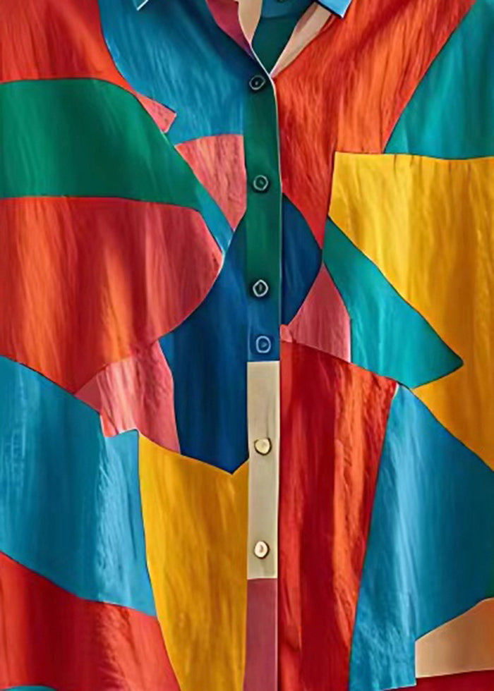 Colorblock Oversized Patchwork Linen Tops Summer