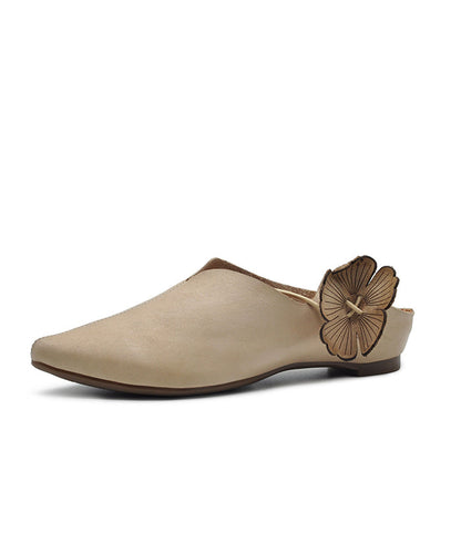 Apricot Cowhide Leather Sandals Splicing Pointed Toe