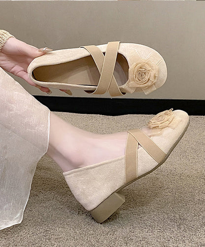 Apricot Cross Strap Splicing Suede Flat Feet Shoes
