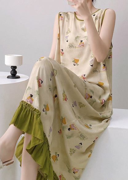 Loose Blue Patchwork Ruffled Maxi Dresses Sleeveless