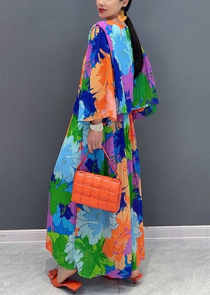 O-neck Wrinkled T Shirts and Maxi Skirts Two Pieces Set Bracelet Sleeve