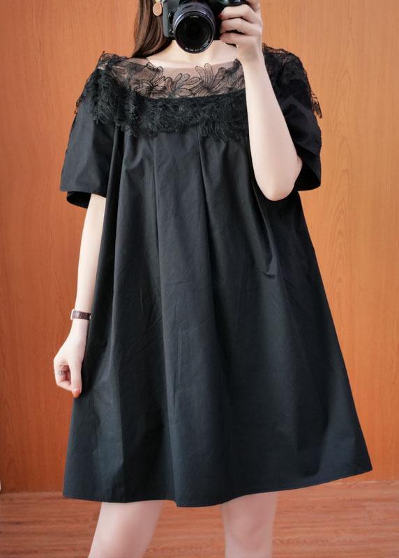 Simple Black O-neck Patchwork Summer Tulle Party Dresses Short Sleeve