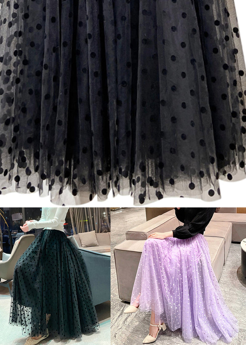 Black Print Tulle Skirt High Waist Summer