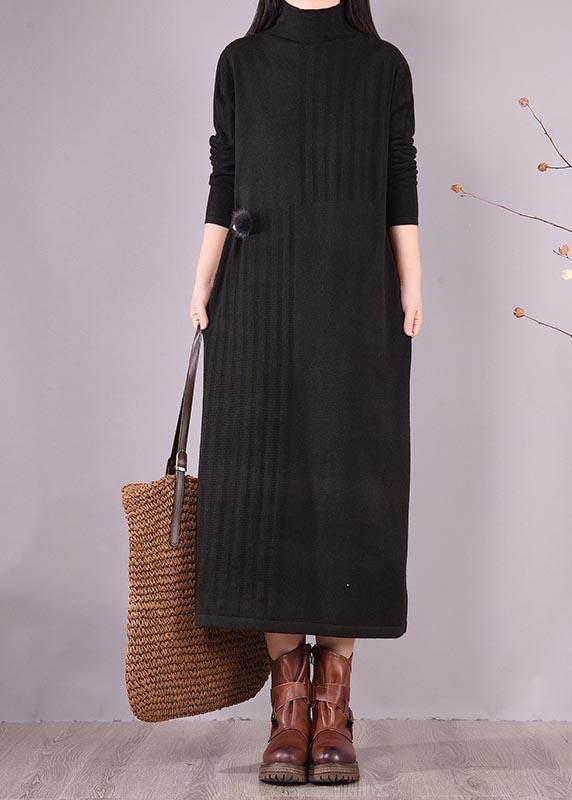 High Neck Spring Wardrobes Sleeve Black Robe Dress