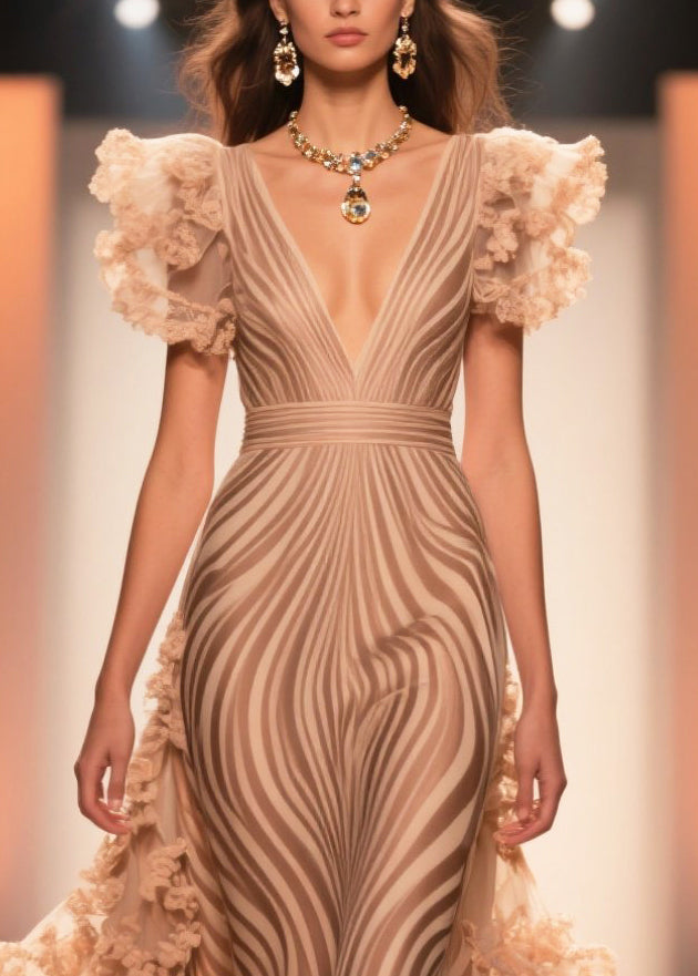 Zebra Pattern Ruffled Patchwork Chiffon Party Dress Summer