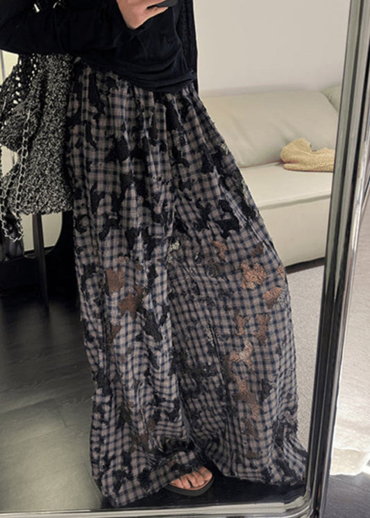 Plaid Hollow Out Patchwork Wide Leg Pants Spring