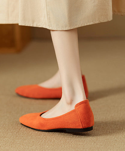 Orange Flat Feet Shoes Suede Comfortable Splicing