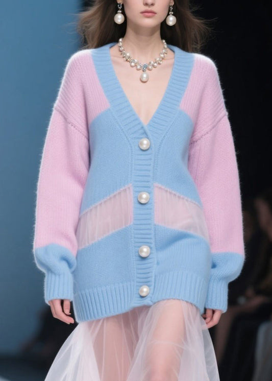 Colorblock Hollow Out Patchwork Tulle Knitwear Dress Fall