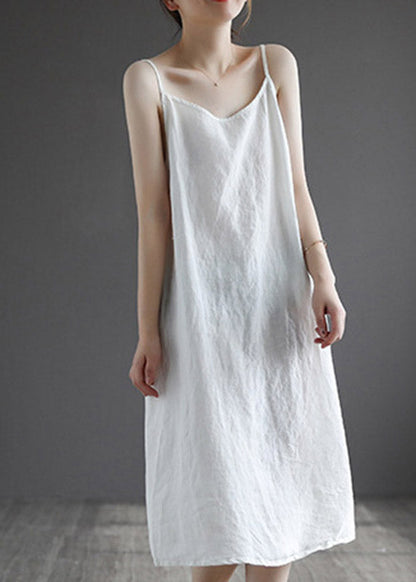 Linen Colour Spaghetti Strap Dress Sleeveless