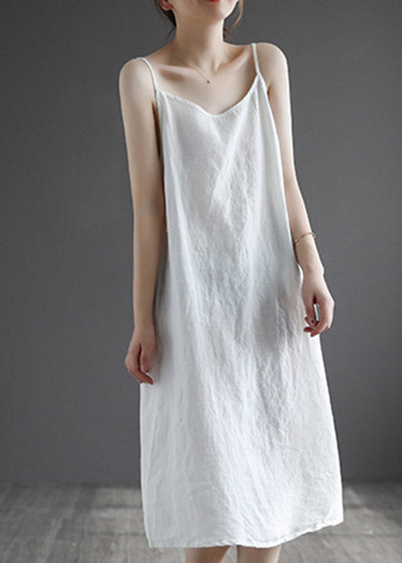 Linen Colour Spaghetti Strap Dress Sleeveless