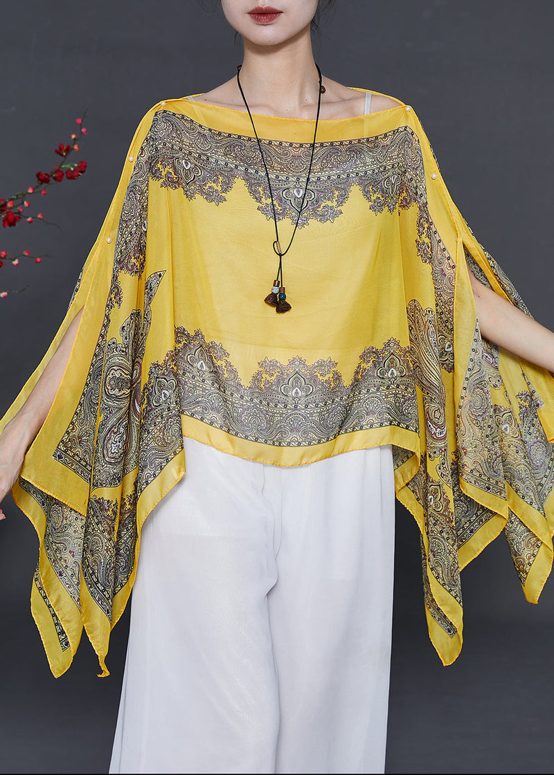 Yellow Oversized Print Chiffon Beach Top Summer
