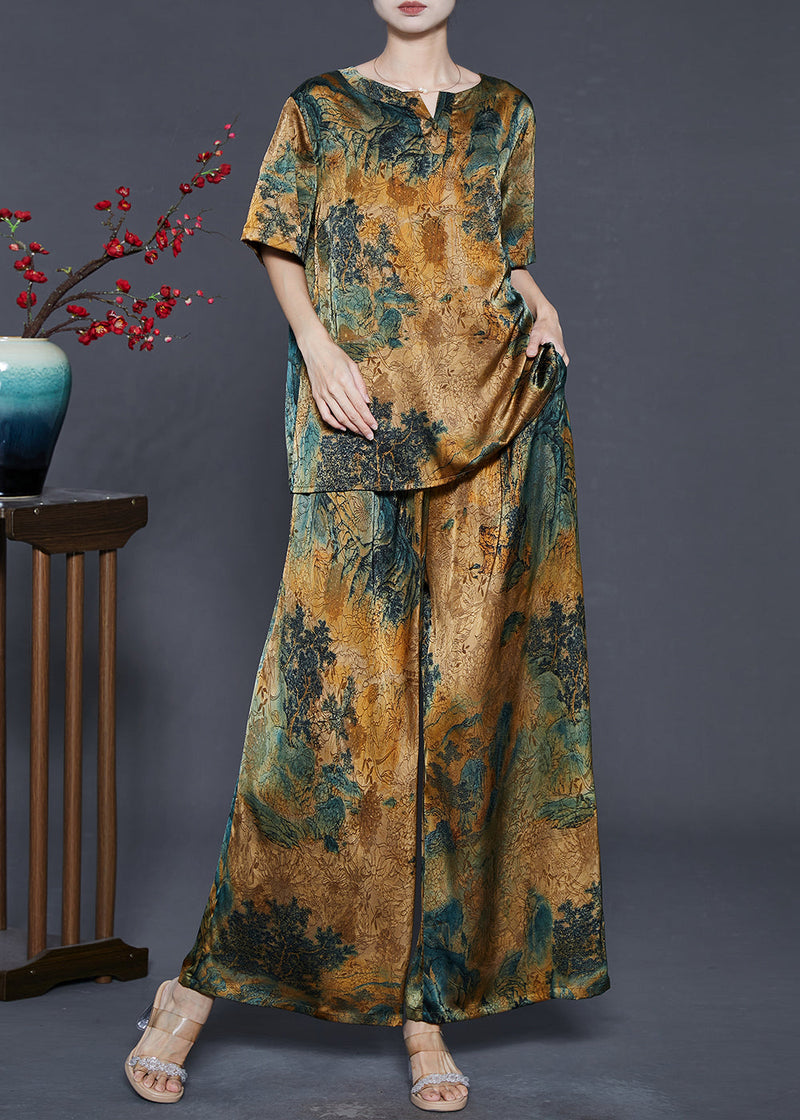 Boutique V Neck Print Silk Sets 2 Piece Summer