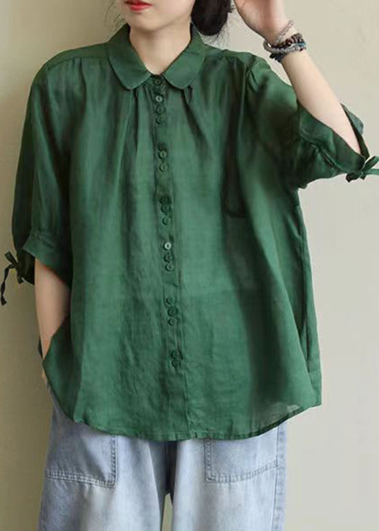 Pink Peter Pan Collar Patchwork Cotton Shirt Top Summer