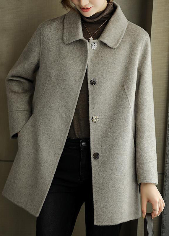 Grey Peter Pan Collar Silm Fit Woolen Coat Fall