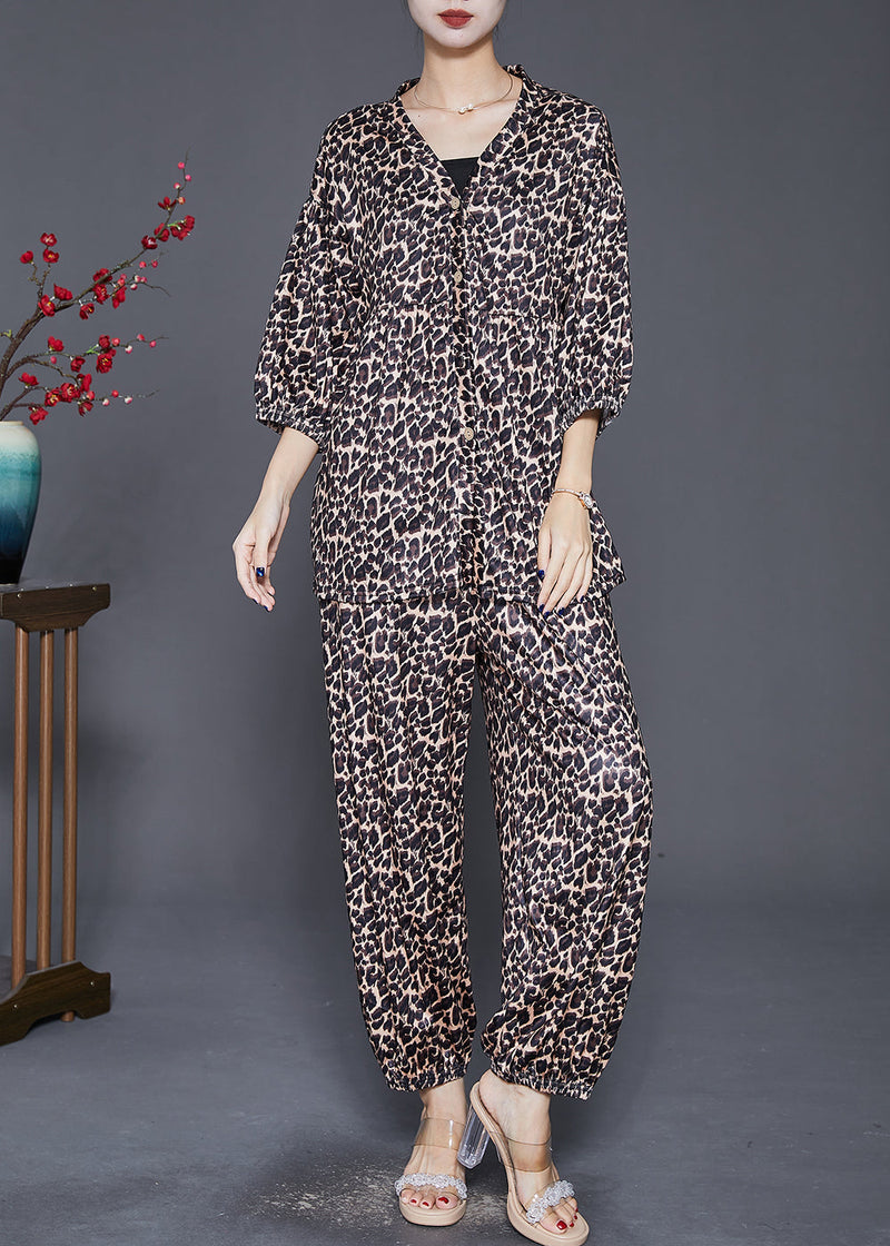 Leopard Print Oversized Cotton Two-piece Set Fall