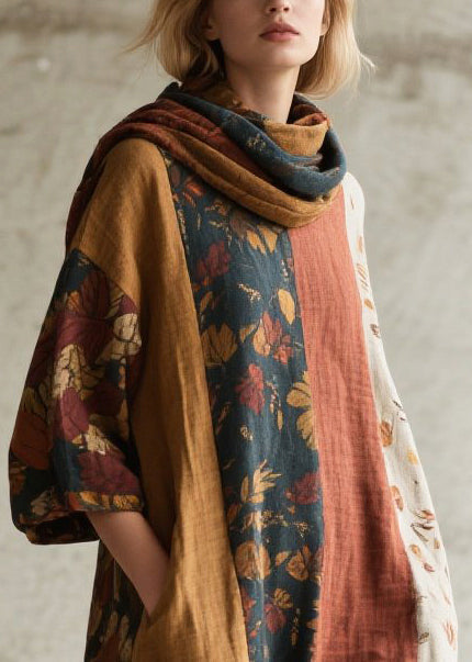Mixed Color Patchwork Faux Fur Ankle Dress Oversized Fall