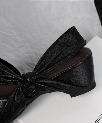 Bow Splicing Chunky Sandals Silver Sheepskin