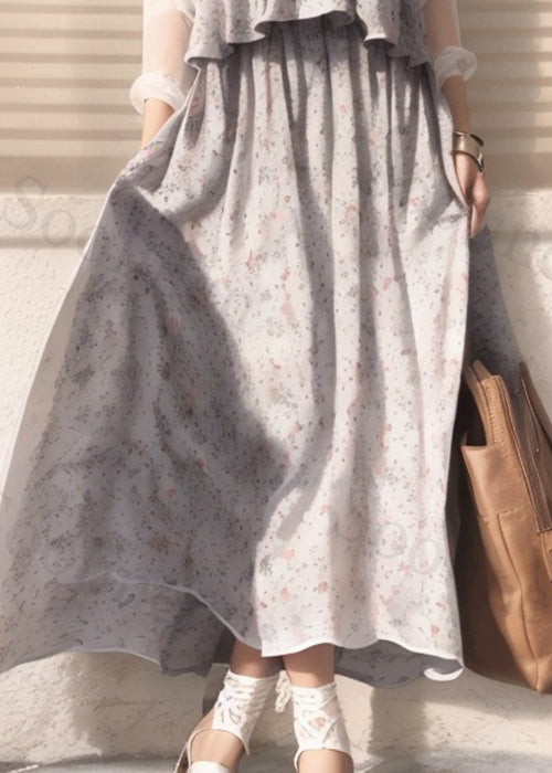Apricot Print False Two Pieces Cotton Maxi Dresses Long Sleeve