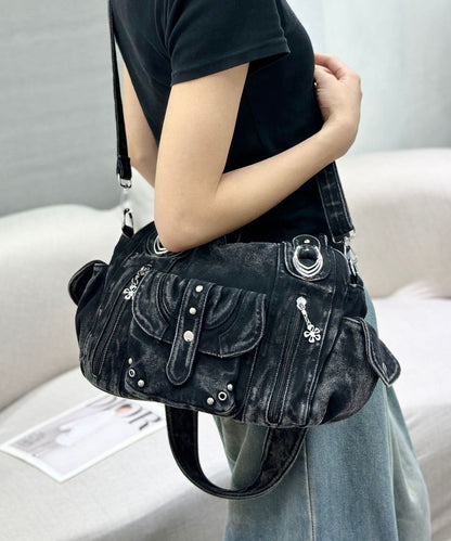 Blue Pockets Patchwork Denim Hobo Bag
