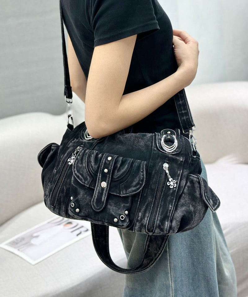 Blue Pockets Patchwork Denim Hobo Bag