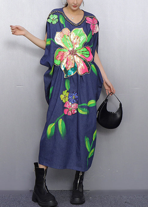 Style Blue Nail Bead Denim Holiday Dress Summer