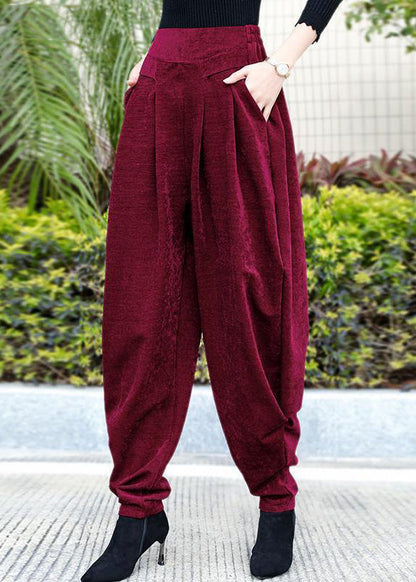 Loose Mulberry Wrinkled Pockets Patchwork Corduroy Harem Pants Fall