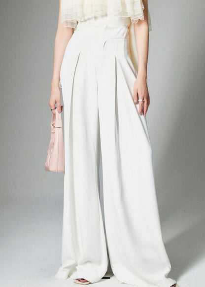 French White High Waist Cotton Wide Leg Pants Summer