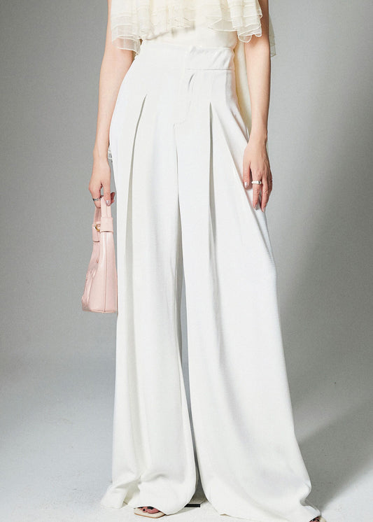French White High Waist Cotton Wide Leg Pants Summer